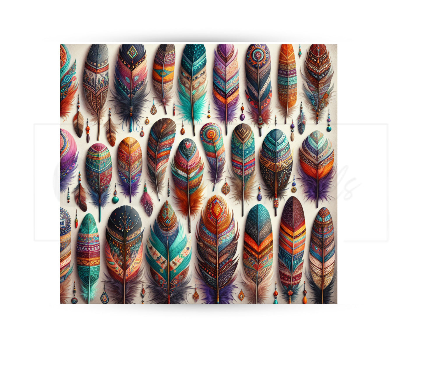 Boho Feathers 20 oz Skinny Tumbler Sublimation Design - PNG Instant - DIGITAL DOWNLOAD