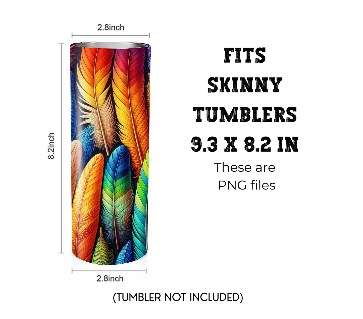 Boho Feathers 20 oz Skinny Tumbler Sublimation Design - PNG Instant - DIGITAL DOWNLOAD