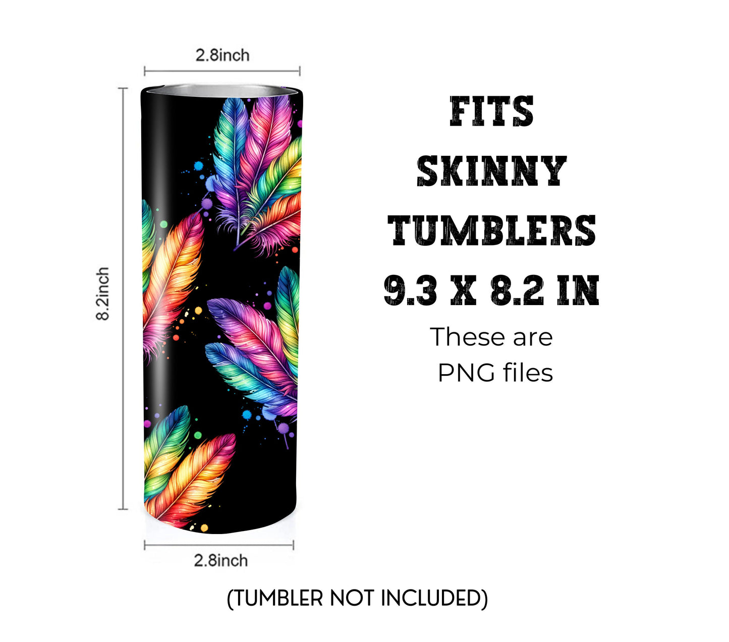Boho Feathers 20 oz Skinny Tumbler Sublimation Design - PNG Instant - DIGITAL DOWNLOAD