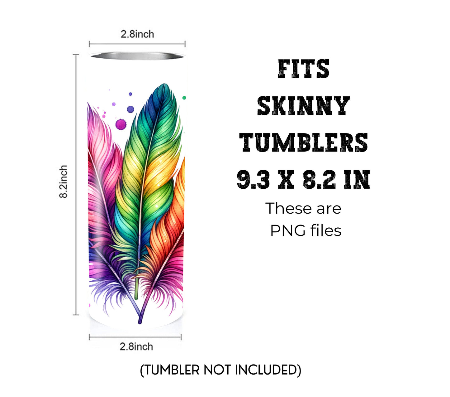 Boho Feathers 20 oz Skinny Tumbler Sublimation Design - PNG Instant - DIGITAL DOWNLOAD