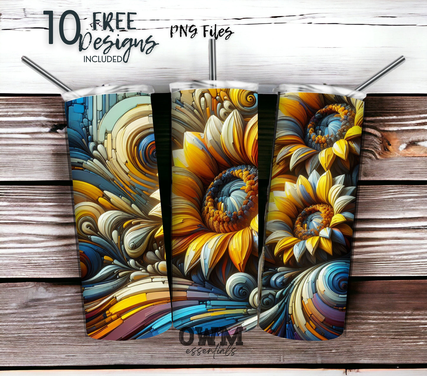 Sunflower Art 20 oz Skinny Tumbler Sublimation Design - PNG Instant - DIGITAL DOWNLOAD