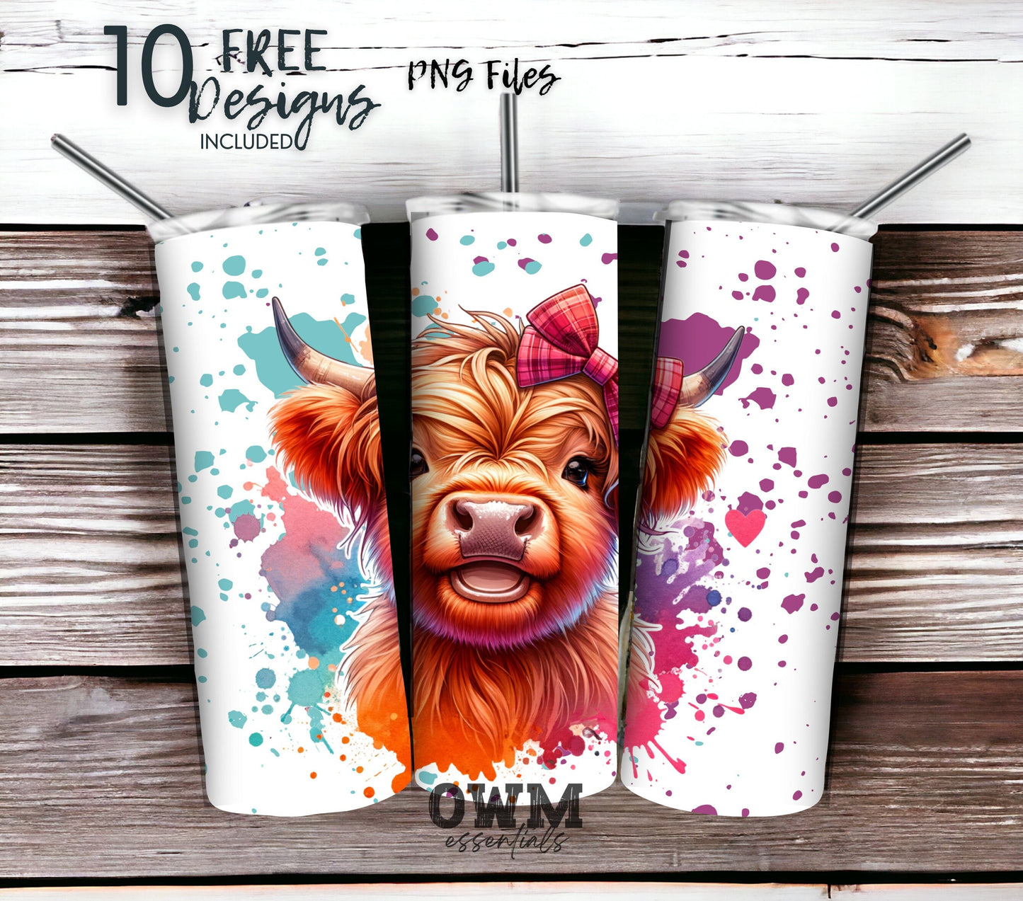 Cute Highland Cow 20 oz Skinny Tumbler Sublimation Design - PNG Instant - DIGITAL DOWNLOAD