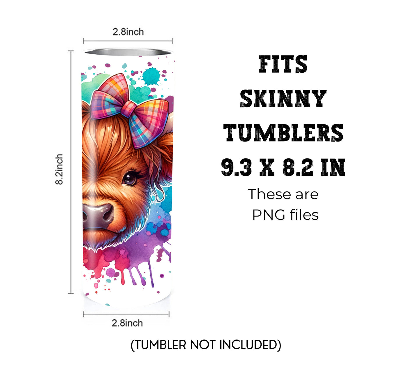 Cute Highland Cow 20 oz Skinny Tumbler Sublimation Design - PNG Instant - DIGITAL DOWNLOAD
