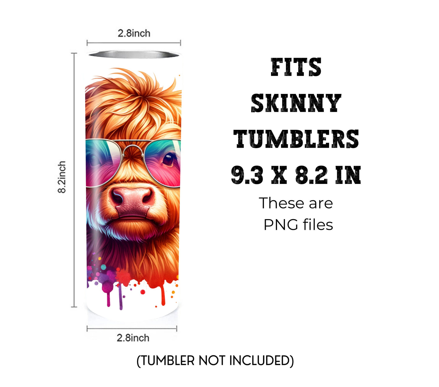 Cute Highland Cow 20 oz Skinny Tumbler Sublimation Design - PNG Instant - DIGITAL DOWNLOAD