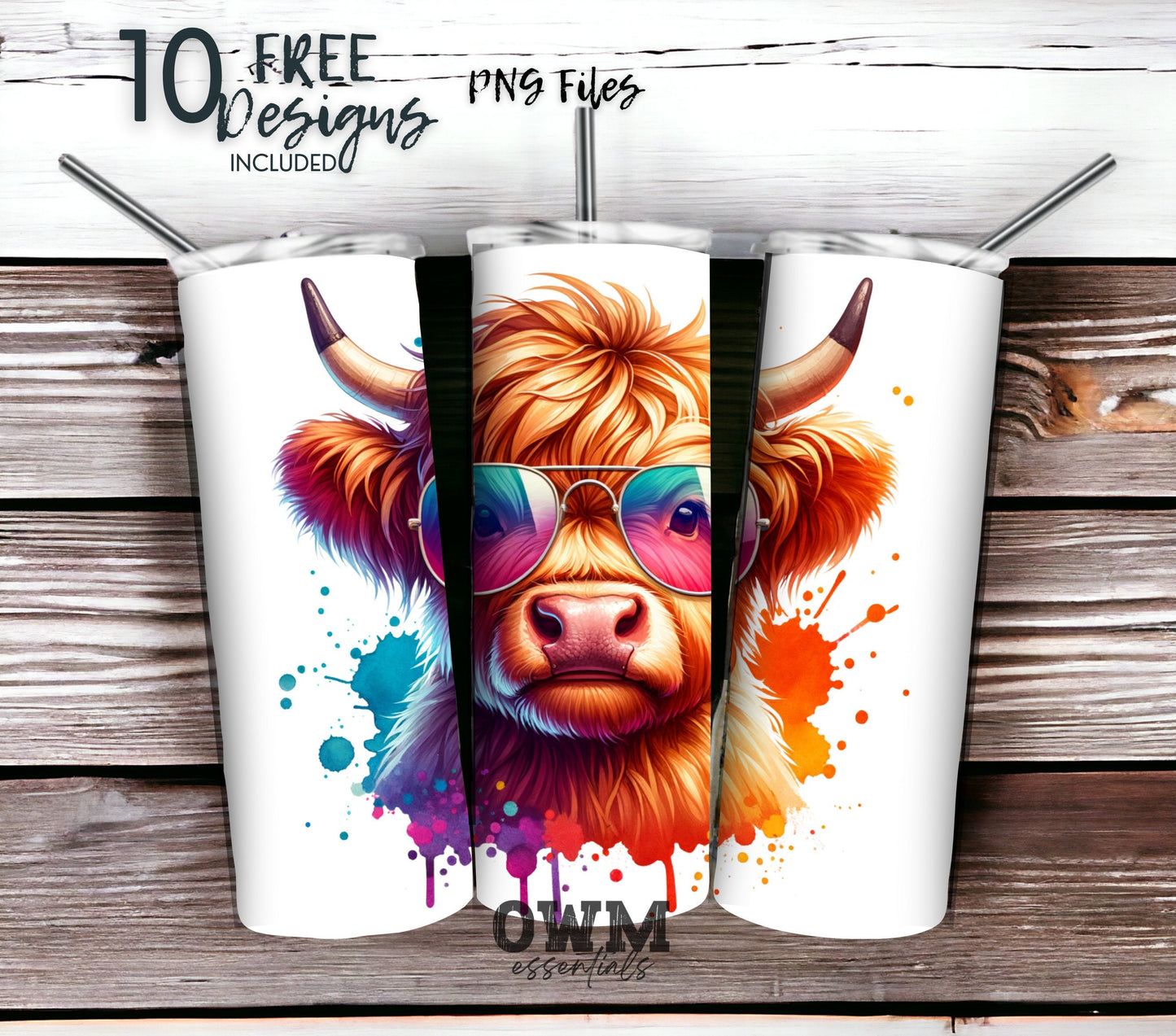 Cute Highland Cow 20 oz Skinny Tumbler Sublimation Design - PNG Instant - DIGITAL DOWNLOAD