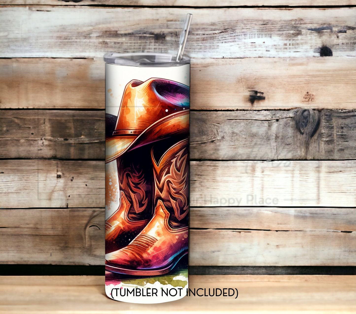 Cowboy Hat and Boots 20 oz Skinny Tumbler Sublimation Design - PNG Instant - DIGITAL DOWNLOAD