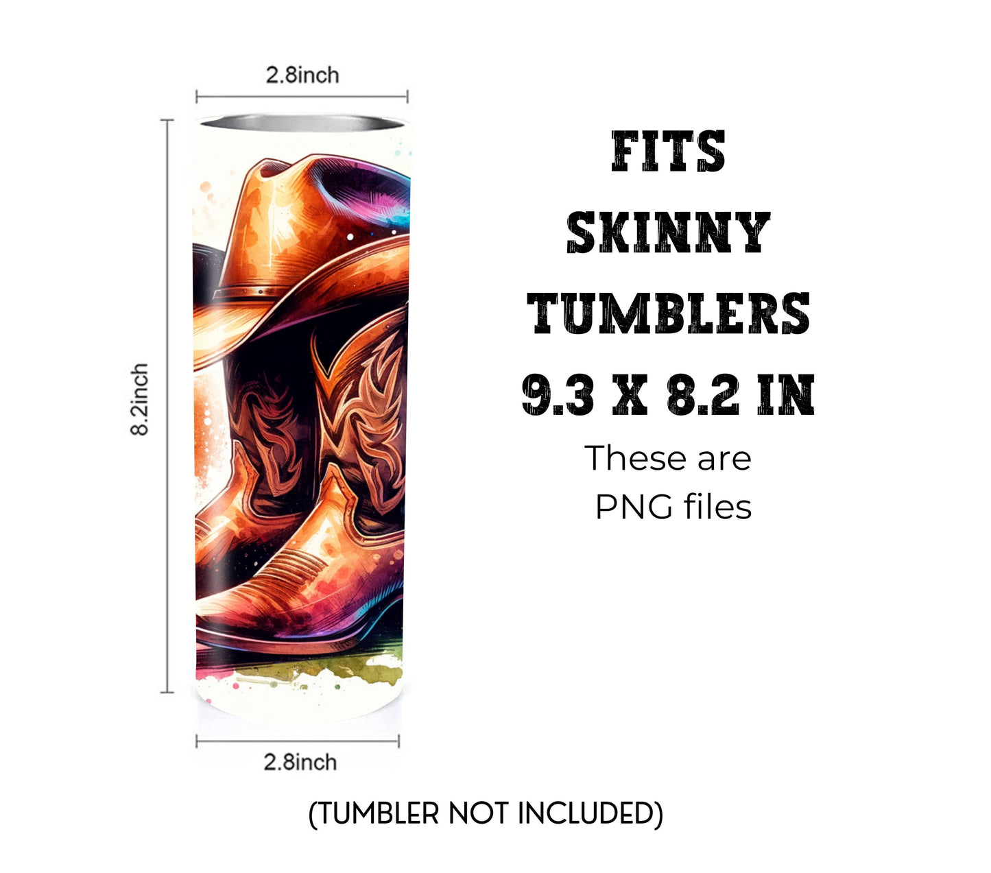 Cowboy Hat and Boots 20 oz Skinny Tumbler Sublimation Design - PNG Instant - DIGITAL DOWNLOAD