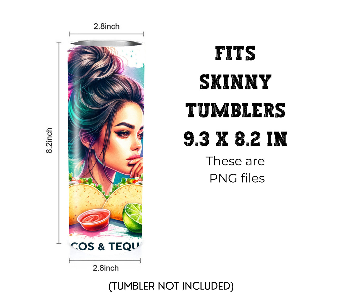 Tacos and Tequila Cinco De Mayo 20 oz Skinny Tumbler Sublimation Design - PNG Instant - DIGITAL DOWNLOAD