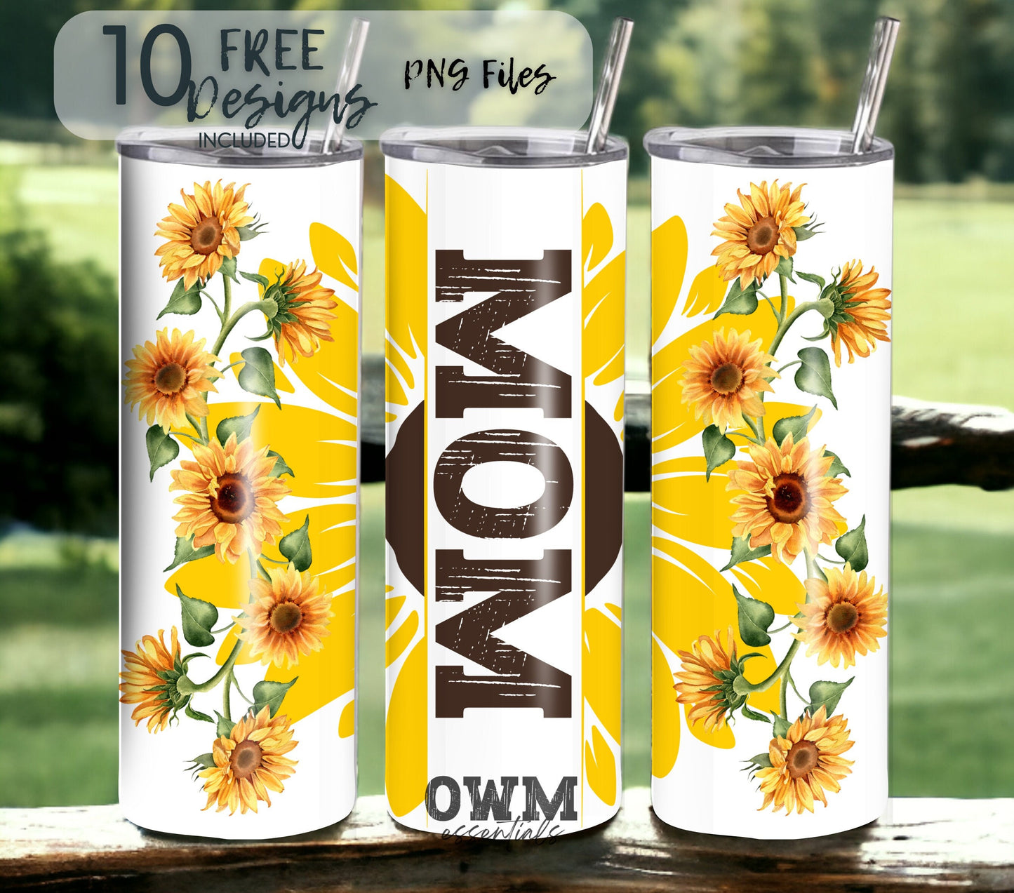Sunflower Mom 20 oz Skinny Tumbler Sublimation Design - PNG Instant - DIGITAL DOWNLOAD