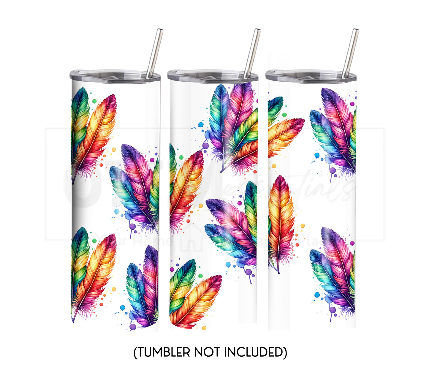 Boho Feathers 20 oz Skinny Tumbler Sublimation Design - PNG Instant - DIGITAL DOWNLOAD