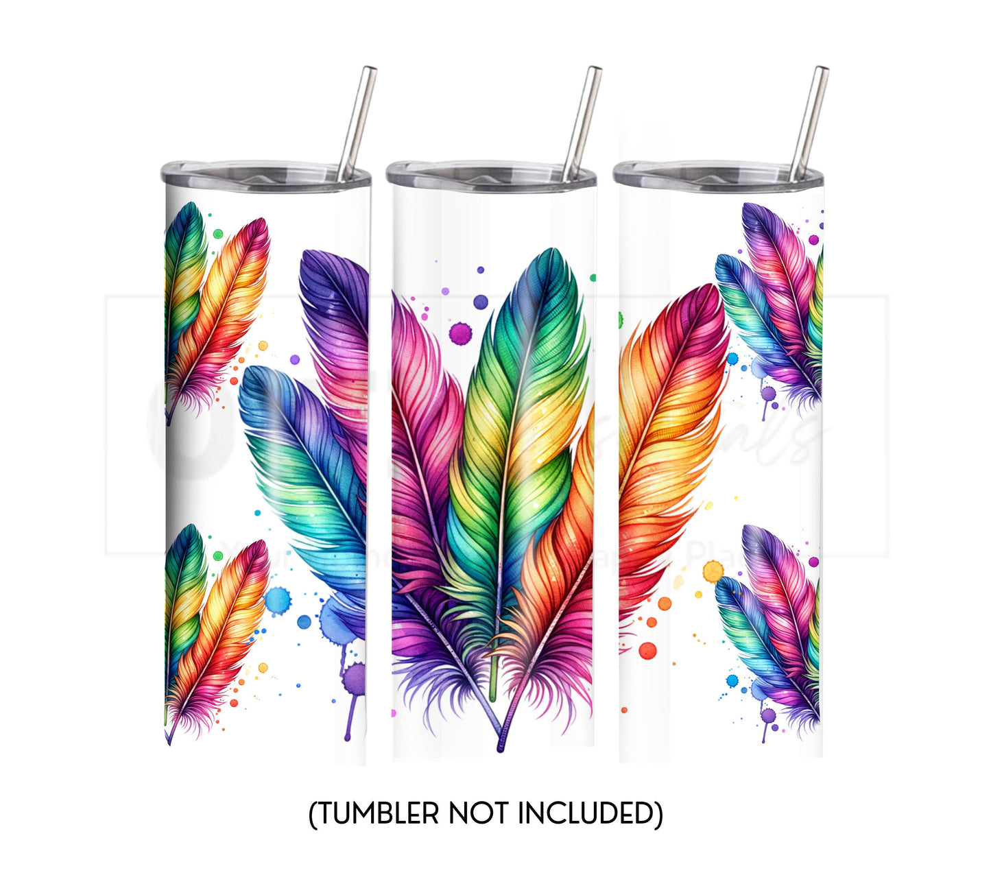 Boho Feathers 20 oz Skinny Tumbler Sublimation Design - PNG Instant - DIGITAL DOWNLOAD