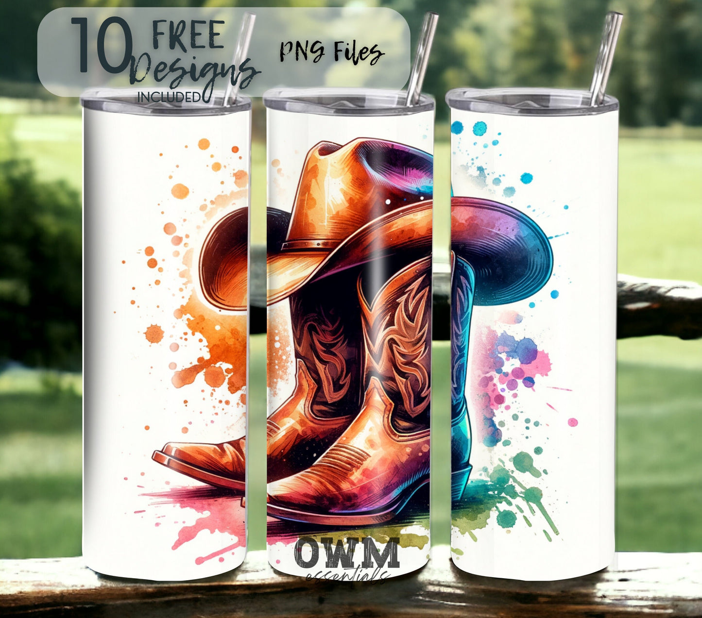 cowboy hat and boots sublimation tumbler design