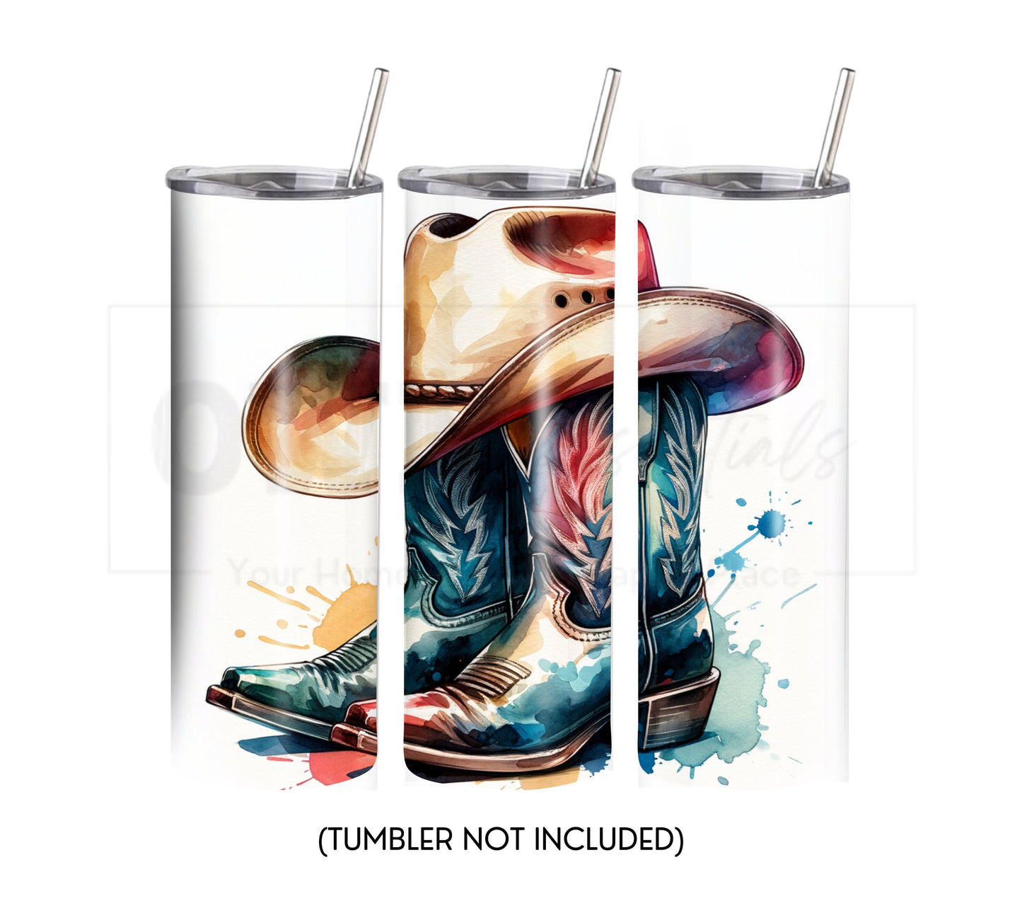 Cowboy Hat and Boots 20 oz Skinny Tumbler Sublimation Design - PNG Instant - DIGITAL DOWNLOAD