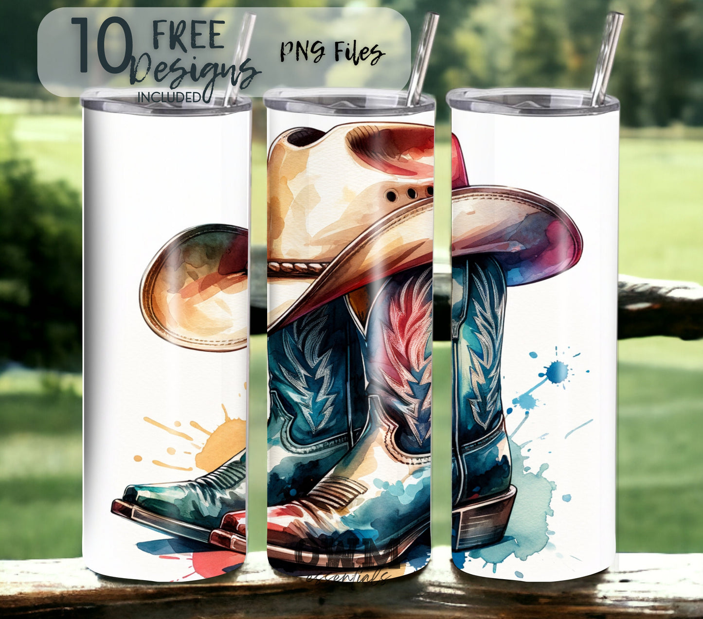 Cowboy Hat and Boots 20 oz Skinny Tumbler Sublimation Design - PNG Instant - DIGITAL DOWNLOAD