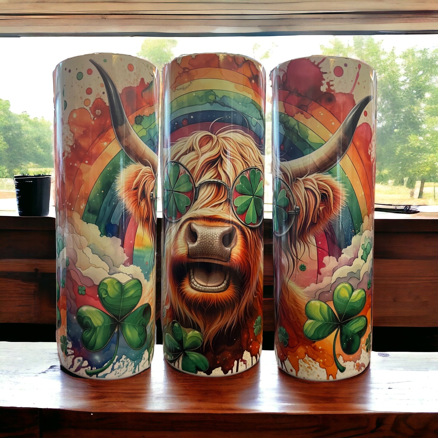 3D Rainbow Cow 20 oz Skinny Tumbler with Straw - Stainless Steel, Eco-Friendly, Reusable Metal Straw - Lid Drink Drinkware Water Bottles