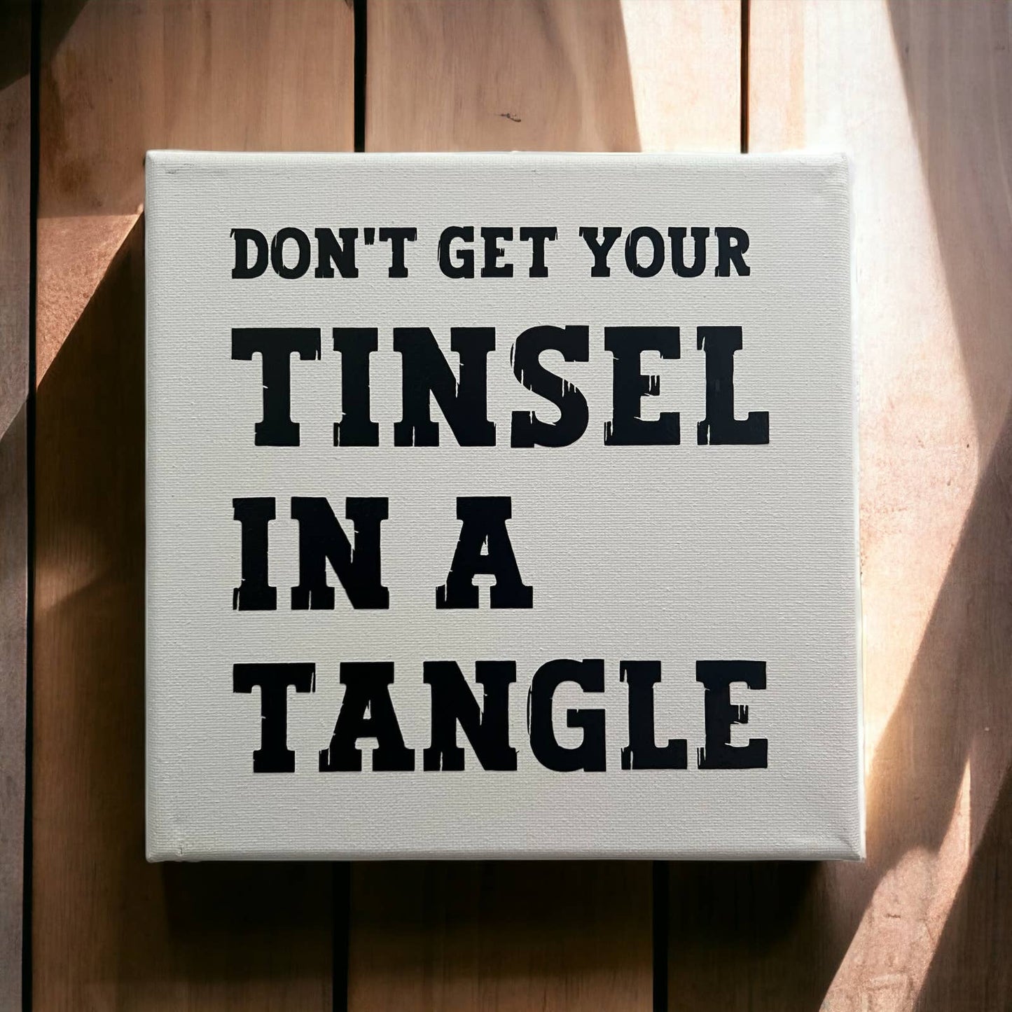 Tinsel in a Tangle: 8"x8" Canvas Wall Art