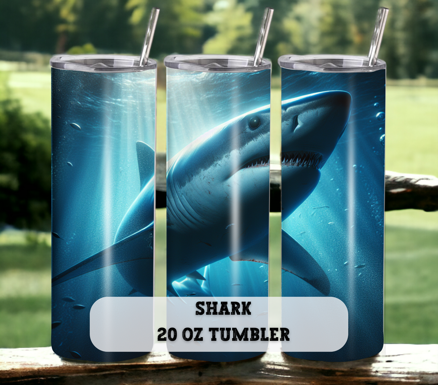 Shark 20 oz Skinny Tumbler with Straw - Stainless Steel, Eco-Friendly, Reusable Metal Straw - Lid Drink Drinkware Water Bottles