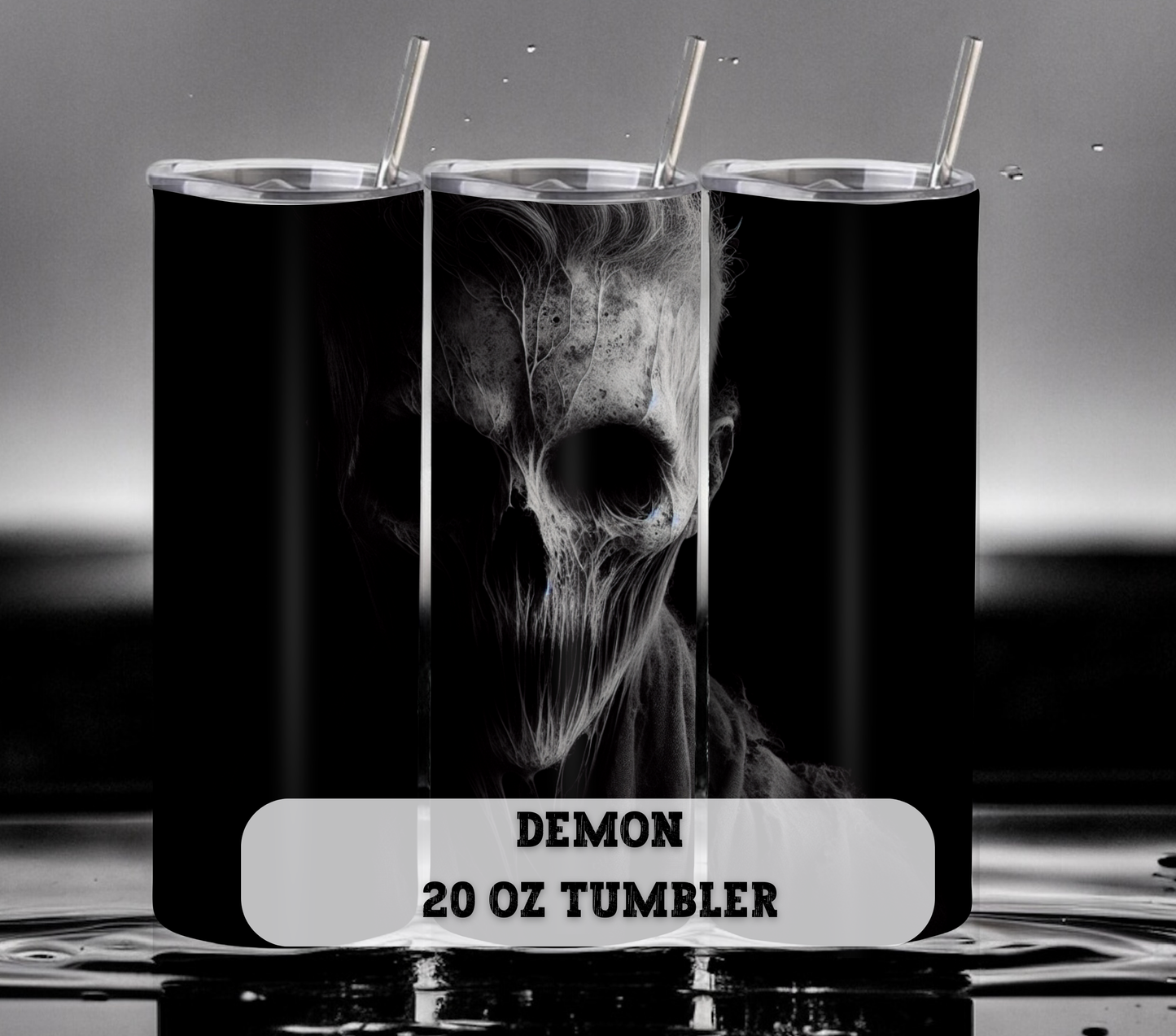 Demon 20 oz Skinny Tumbler with Straw - Stainless Steel, Eco-Friendly, Reusable Metal Straw - Lid Drink Drinkware Water Bottles
