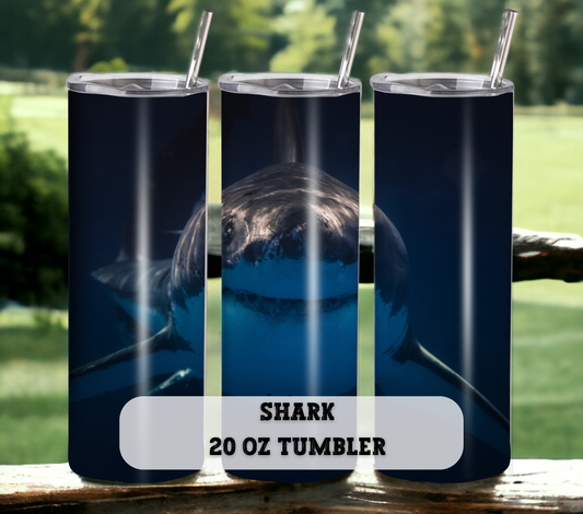Shark 20 oz Skinny Tumbler with Straw - Stainless Steel, Eco-Friendly, Reusable Metal Straw - Lid Drink Drinkware Water Bottles