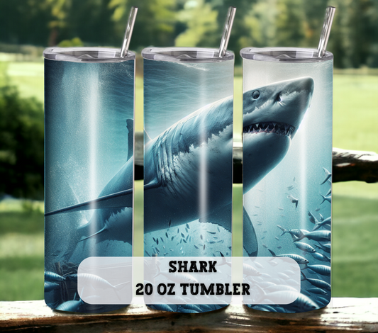 Shark 20 oz Skinny Tumbler with Straw - Stainless Steel, Eco-Friendly, Reusable Metal Straw - Lid Drink Drinkware Water Bottles