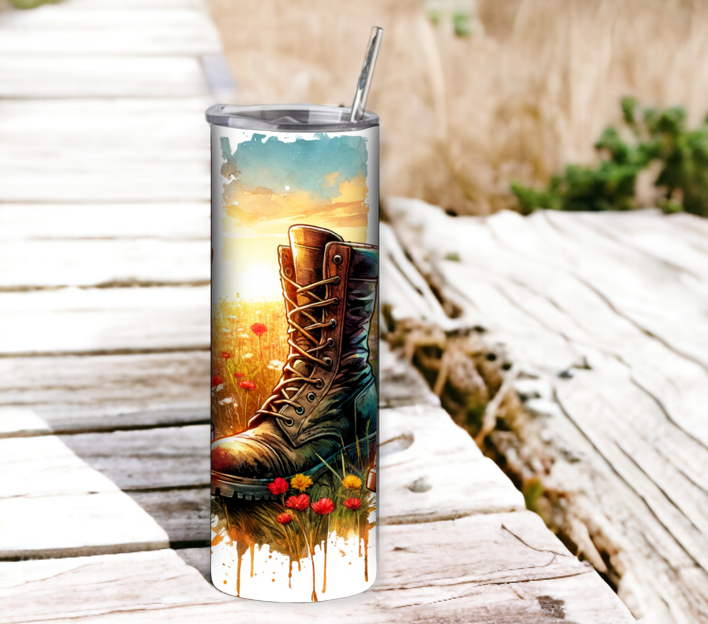 Veterans Day 20 oz Skinny Tumbler with Straw - Stainless Steel, Eco-Friendly, Reusable Metal Straw - Lid Drink Drinkware Water Bottles
