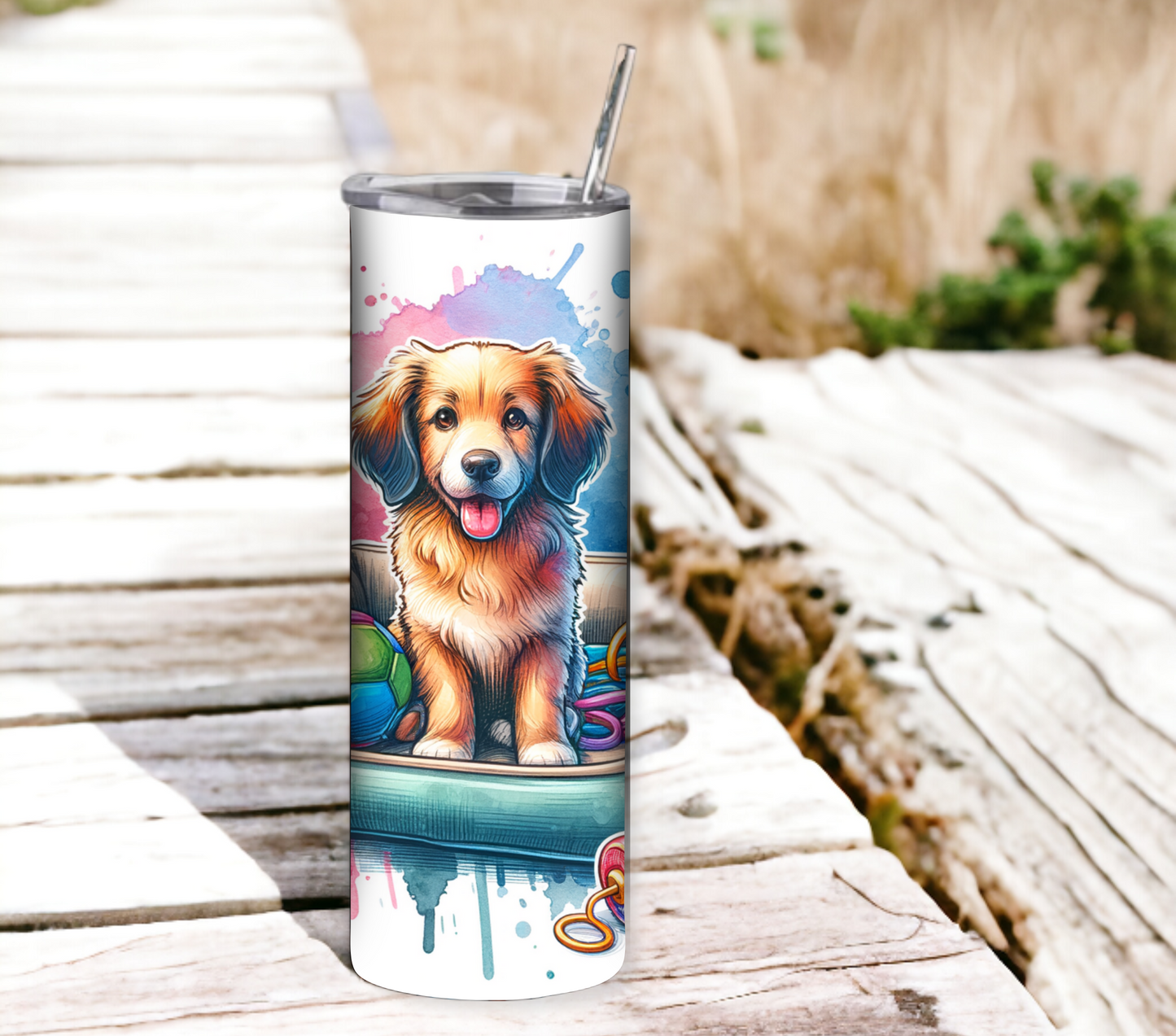 Dog Lover 20 oz Skinny Tumbler with Straw - Stainless Steel, Eco-Friendly, Reusable Metal Straw - Lid Drink Drinkware Water Bottles