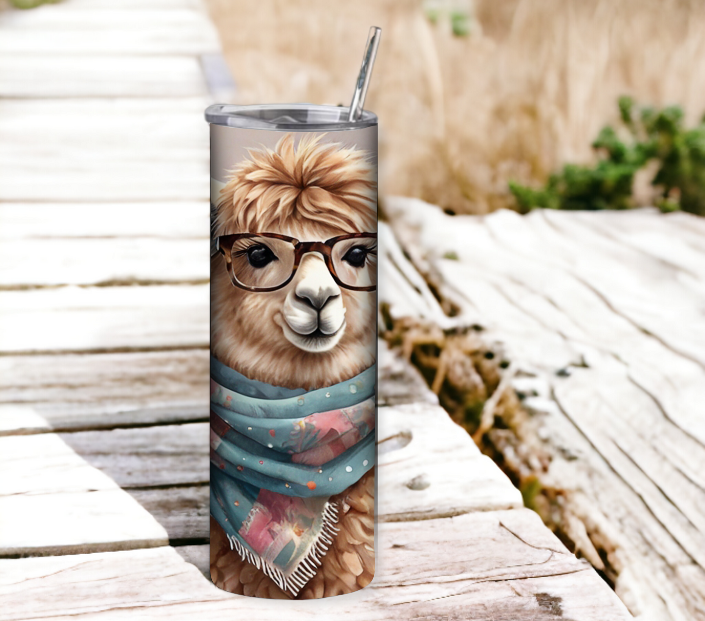 Alpaca 20 oz Skinny Tumbler with Straw - Stainless Steel, Eco-Friendly, Reusable Metal Straw - Lid Drink Drinkware Water Bottles