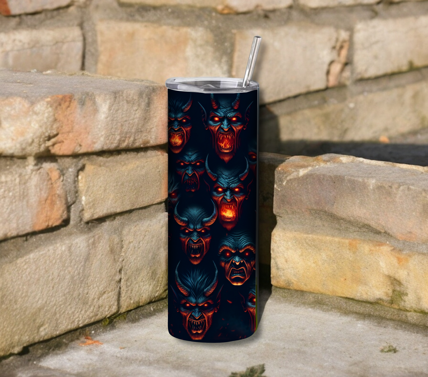 Demons in Hell 20 oz Skinny Tumbler with Straw - Stainless Steel, Eco-Friendly, Reusable Metal Straw - Lid Drink Drinkware Water Bottles