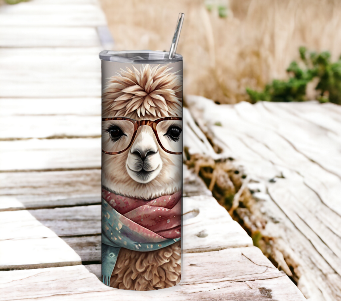 Alpaca 20 oz Skinny Tumbler with Straw - Stainless Steel, Eco-Friendly, Reusable Metal Straw - Lid Drink Drinkware Water Bottles