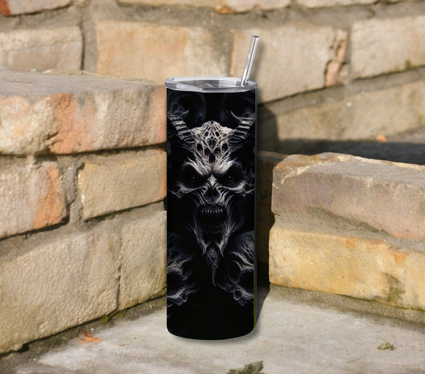 Devil and Demons 20 oz Skinny Tumbler with Straw - Stainless Steel, Eco-Friendly, Reusable Metal Straw - Lid Drink Drinkware Water Bottles