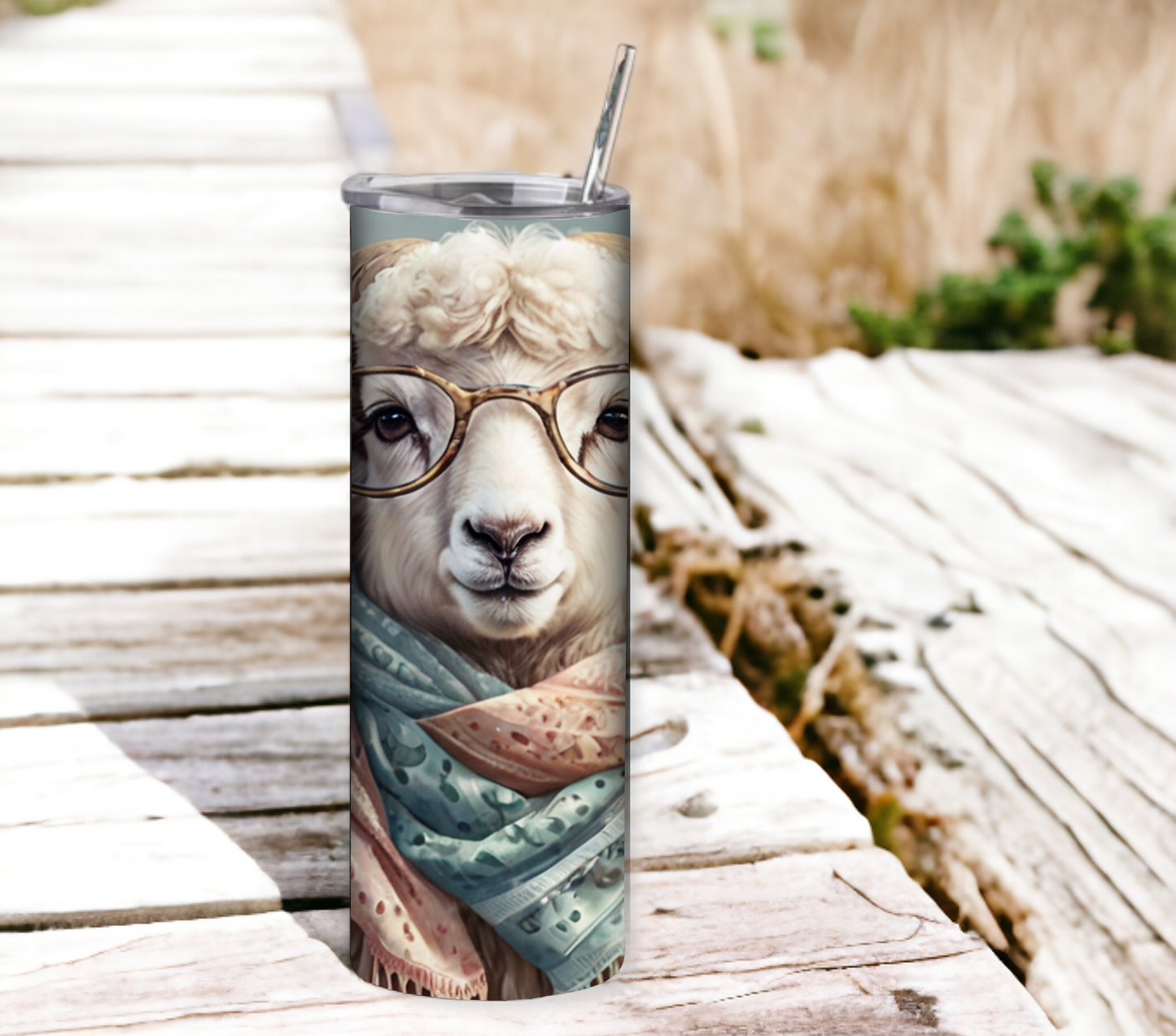 Alpaca 20 oz Skinny Tumbler with Straw - Stainless Steel, Eco-Friendly, Reusable Metal Straw - Lid Drink Drinkware Water Bottles
