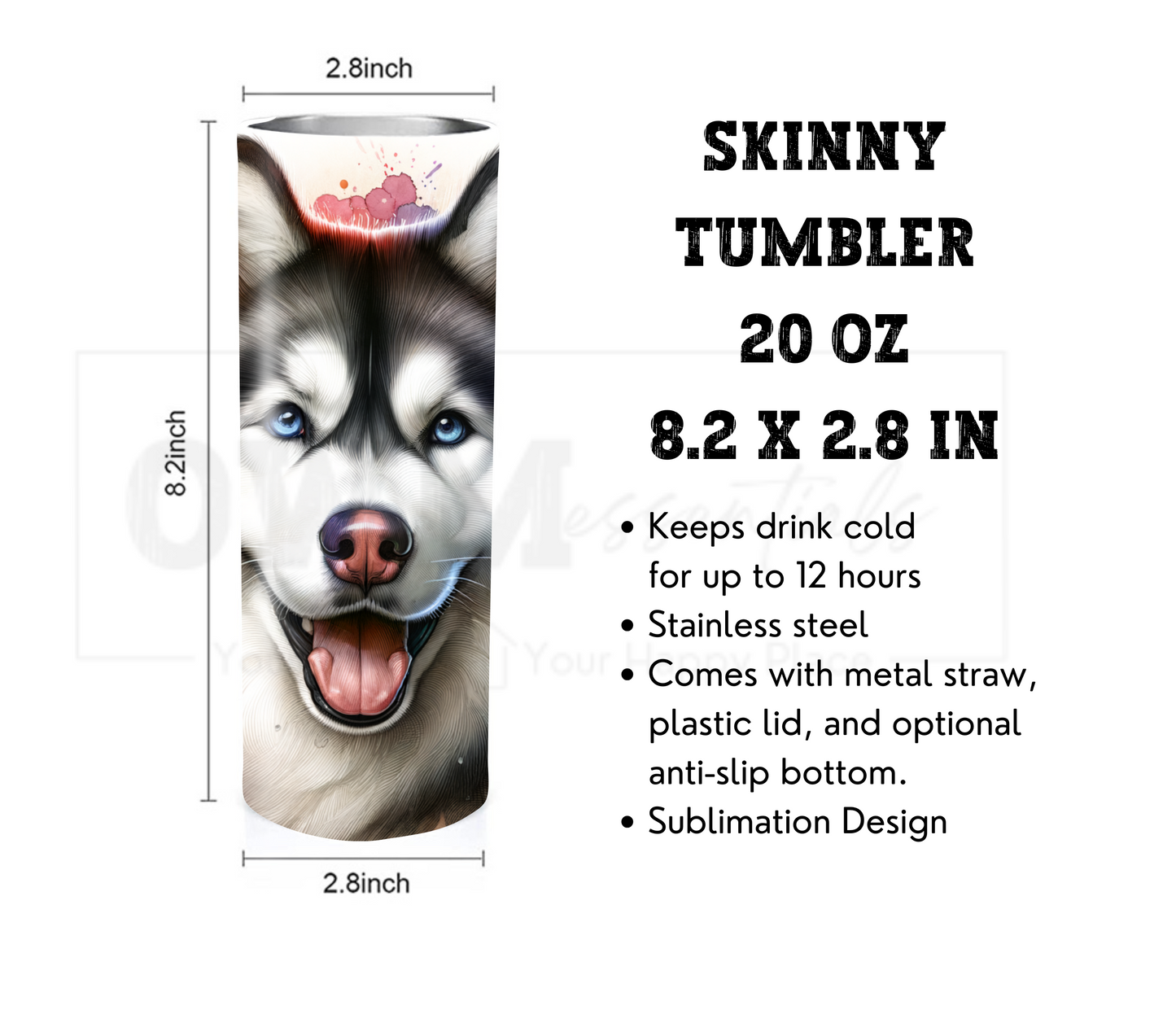 Husky 20 oz Skinny Tumbler with Straw - Stainless Steel, Eco-Friendly, Reusable Metal Straw - Lid Drink Drinkware Water Bottles