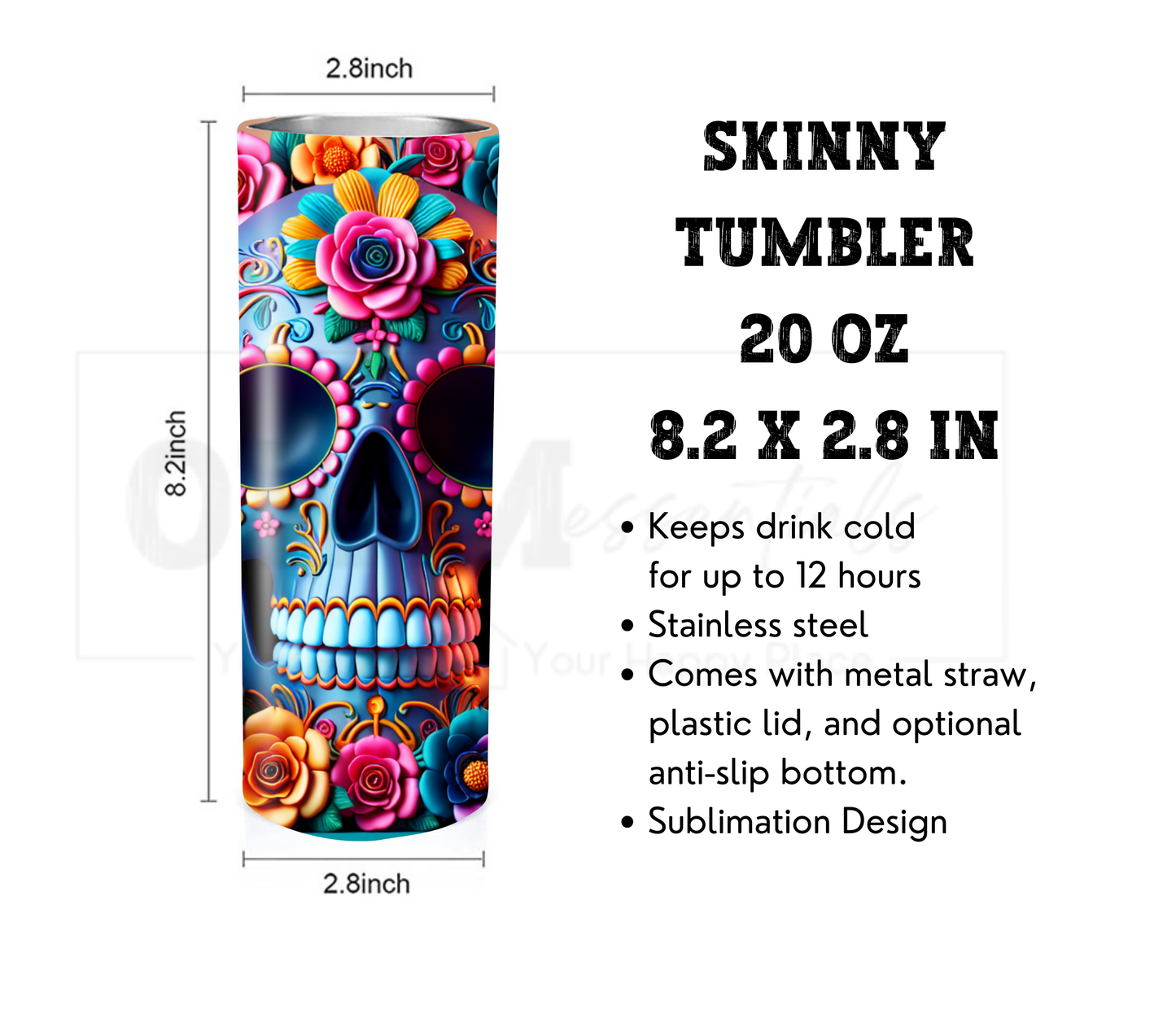 Funny Middle Finger Skull 20 oz Skinny Tumbler with Straw - Stainless Steel, Eco-Friendly, Reusable Metal Straw - Lid Drink Drinkware Water Bottles