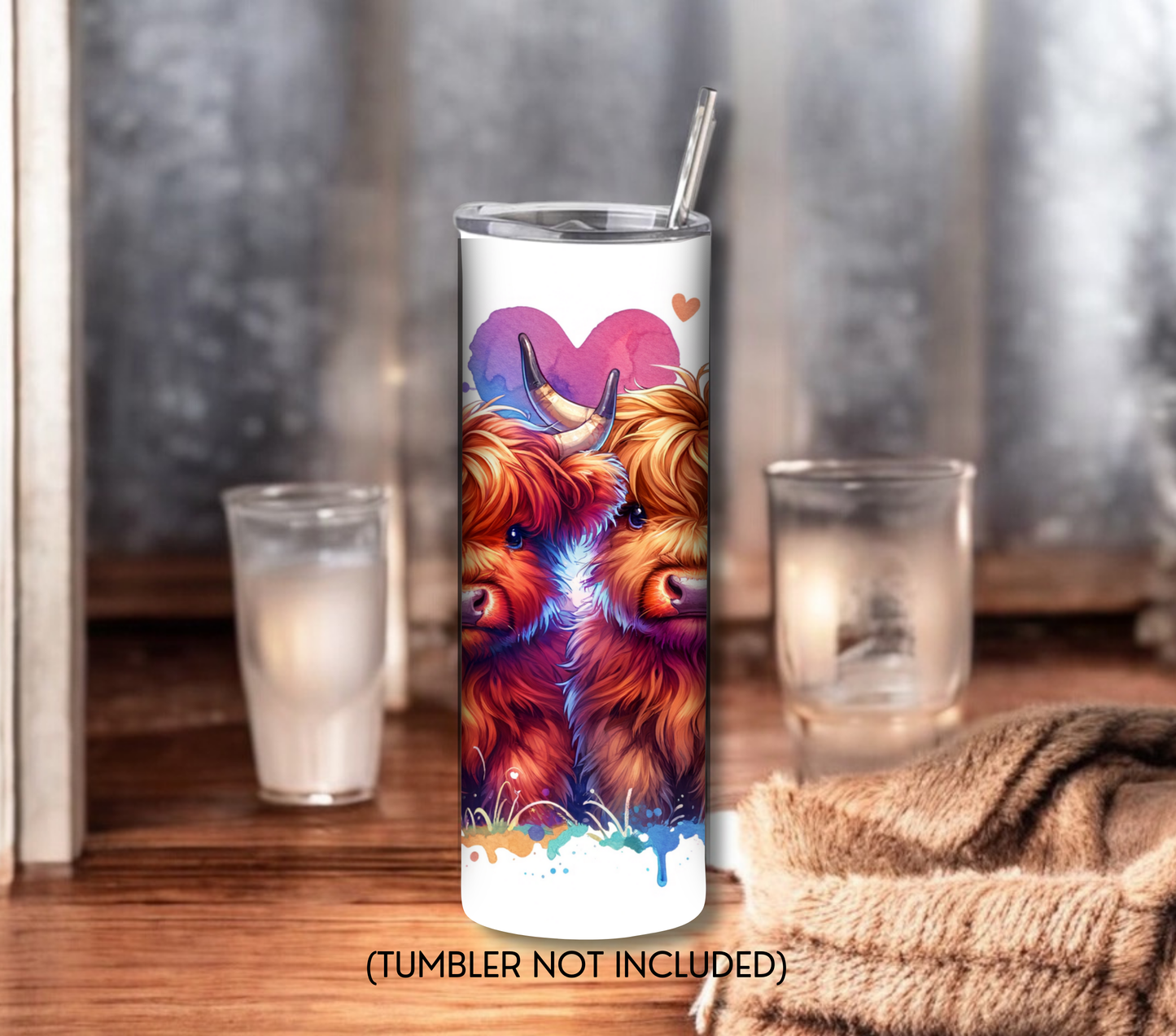 Highland Cow Hearts 20 oz Skinny Tumbler Sublimation Design - PNG Instant  - DIGITAL DOWNLOAD