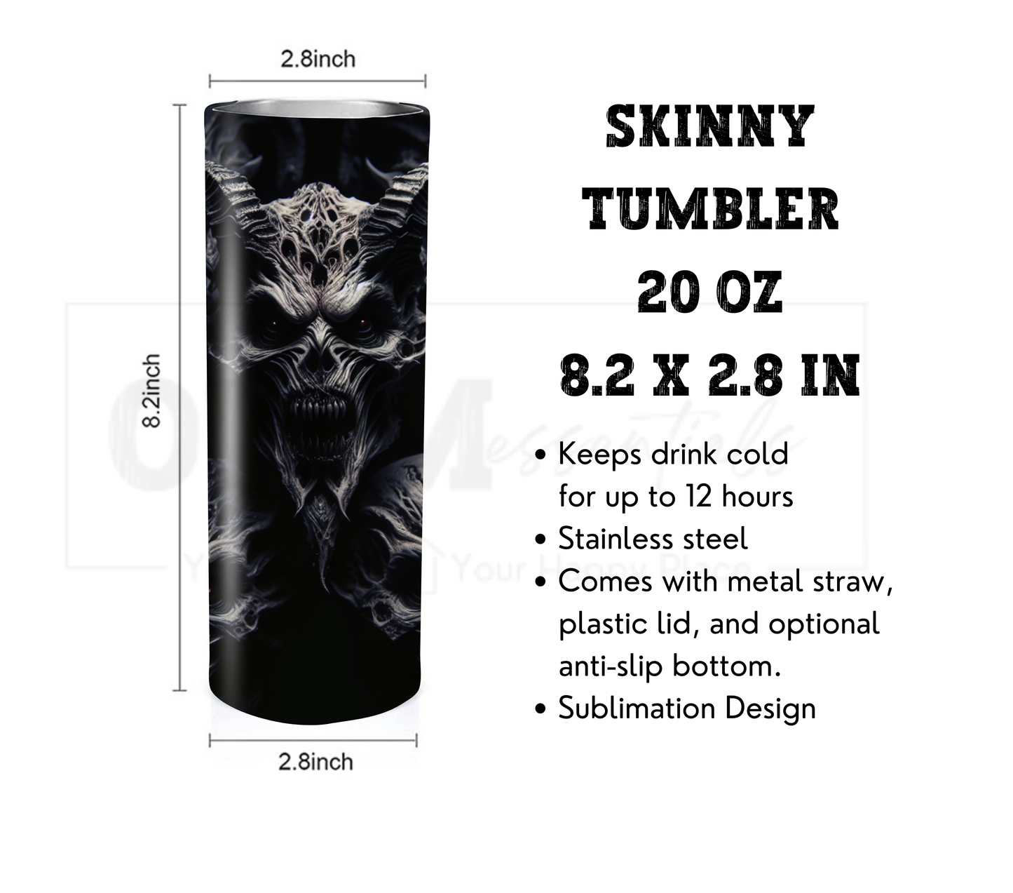 Devil and Demons 20 oz Skinny Tumbler with Straw - Stainless Steel, Eco-Friendly, Reusable Metal Straw - Lid Drink Drinkware Water Bottles