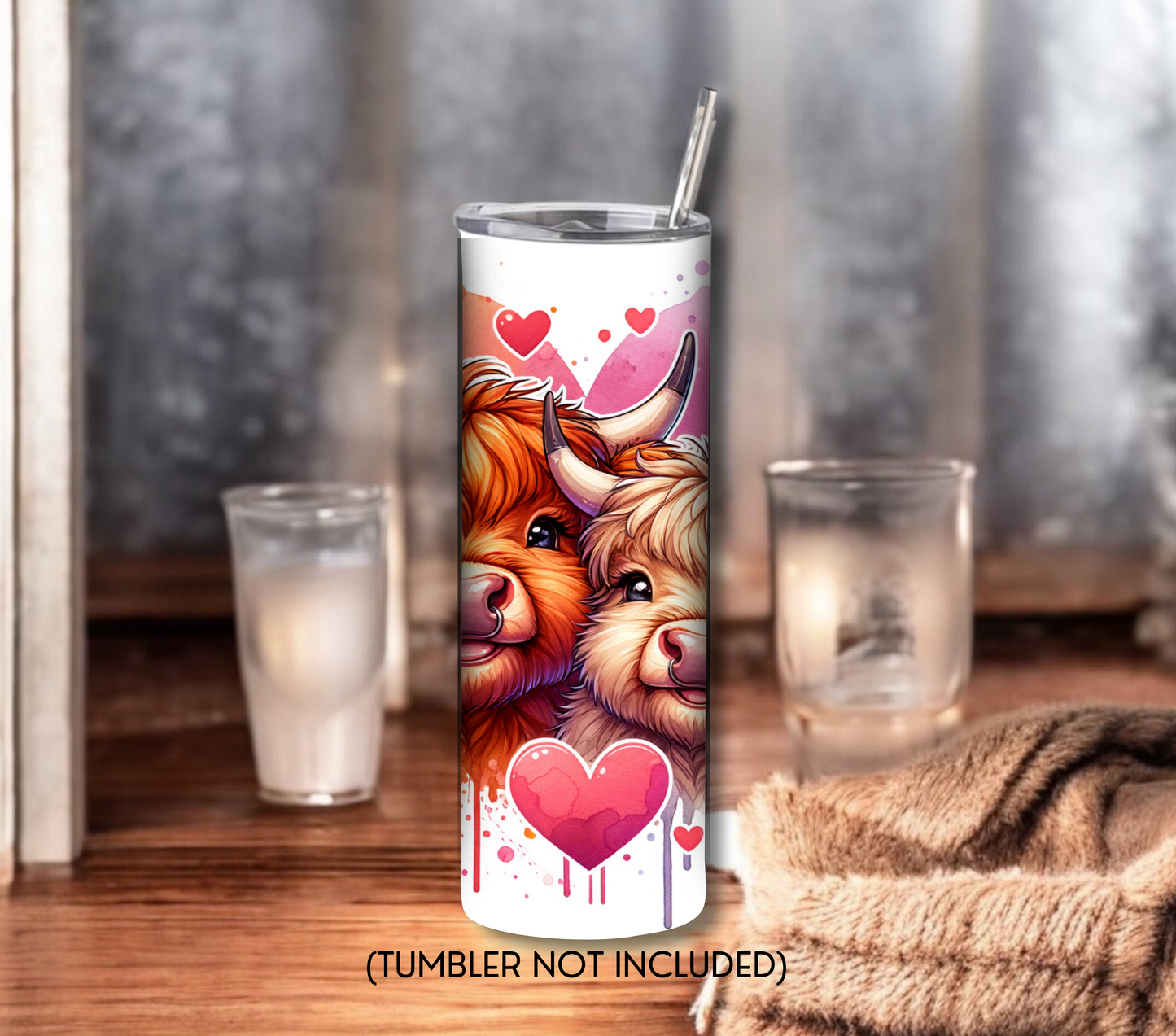 Highland Cow Hearts 20 oz Skinny Tumbler Sublimation Design - PNG Instant  - DIGITAL DOWNLOAD