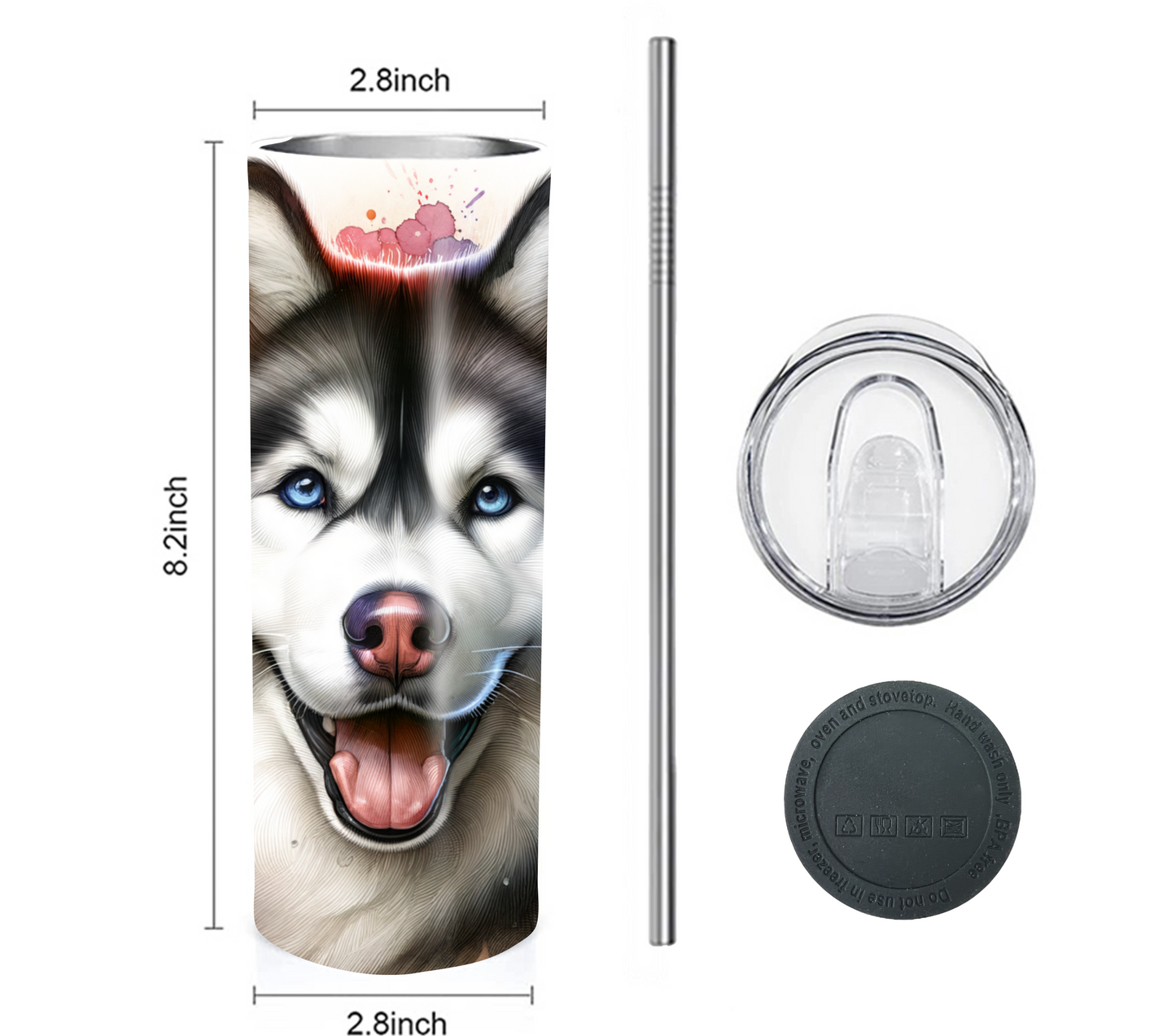 Husky 20 oz Skinny Tumbler with Straw - Stainless Steel, Eco-Friendly, Reusable Metal Straw - Lid Drink Drinkware Water Bottles