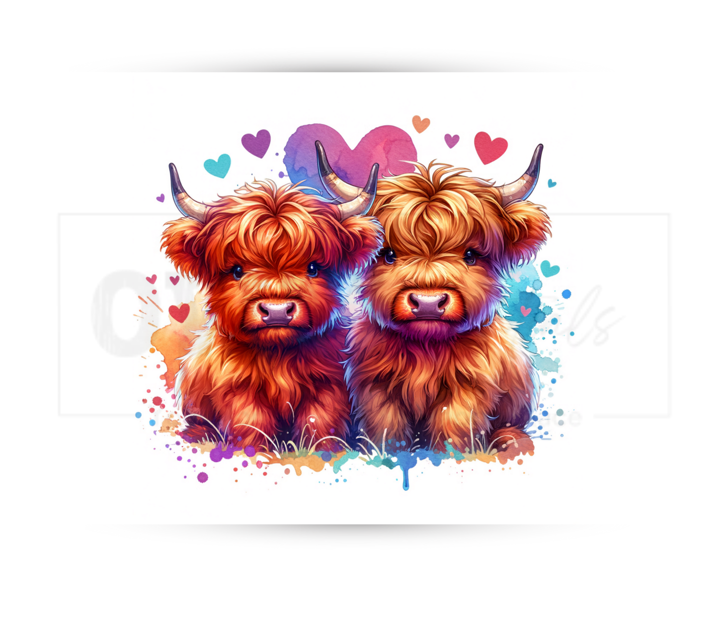 Highland Cow Hearts 20 oz Skinny Tumbler Sublimation Design - PNG Instant  - DIGITAL DOWNLOAD