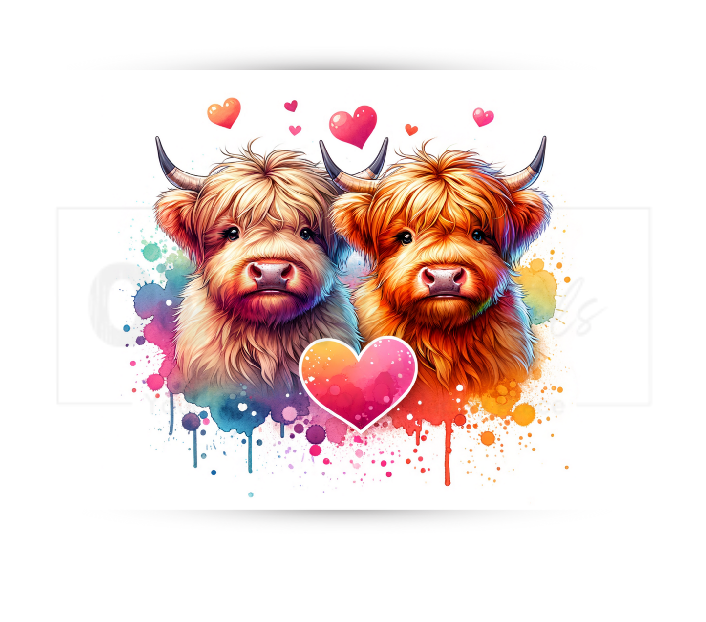 Highland Cow Hearts 20 oz Skinny Tumbler Sublimation Design - PNG Instant  - DIGITAL DOWNLOAD
