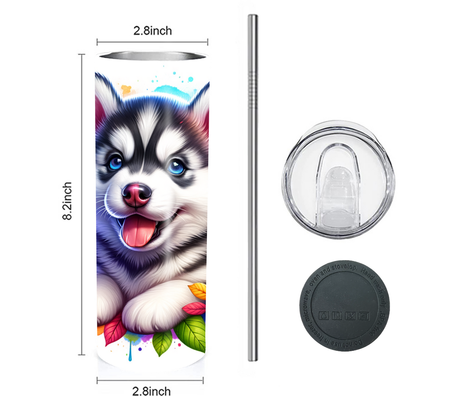 Husky 20 oz Skinny Tumbler with Straw - Stainless Steel, Eco-Friendly, Reusable Metal Straw - Lid Drink Drinkware Water Bottles