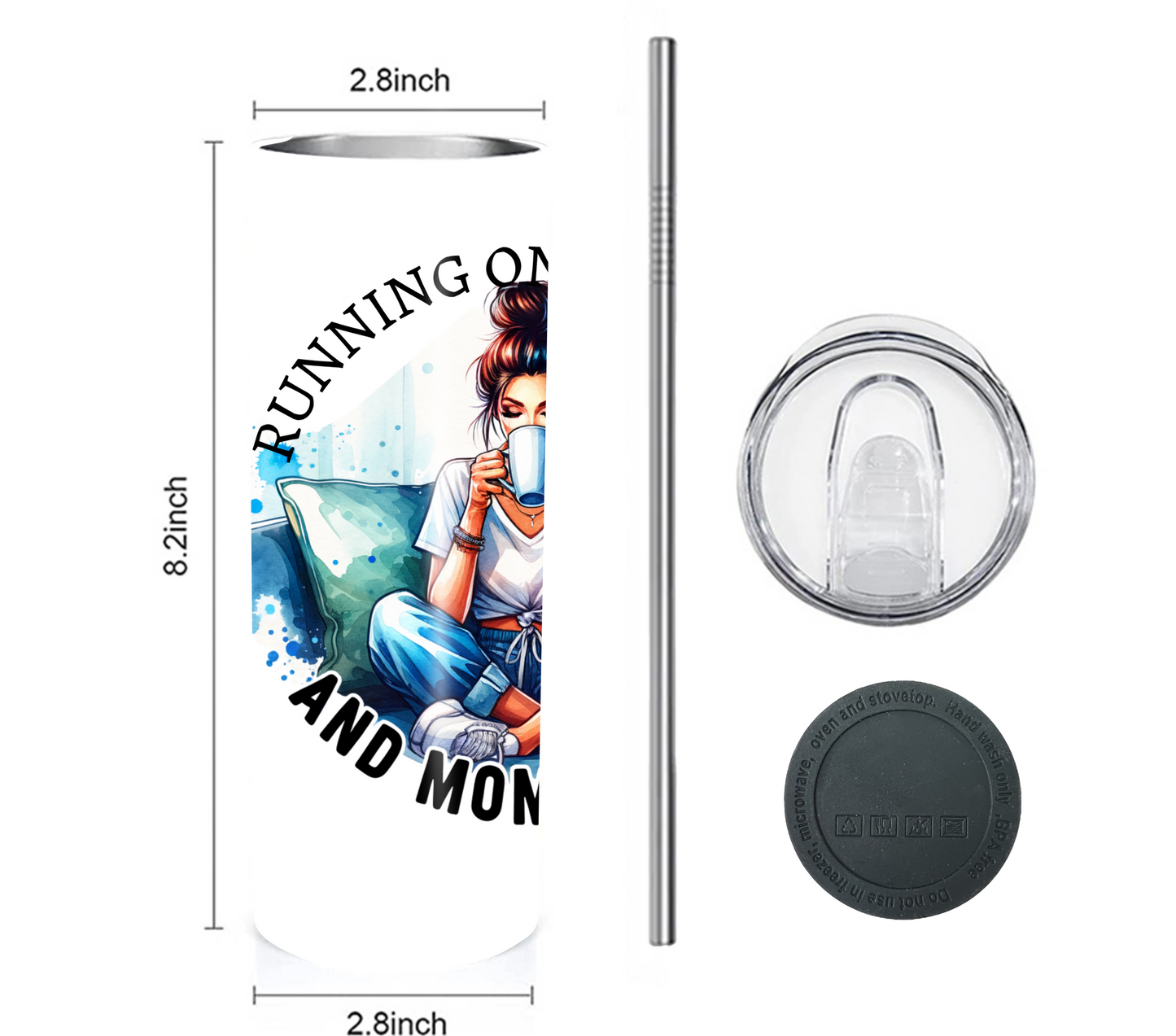 Mom - Mother's Day 20 oz Skinny Tumbler with Straw - Stainless Steel, Eco-Friendly, Reusable Metal Straw - Lid Drink Drinkware Water Bottles