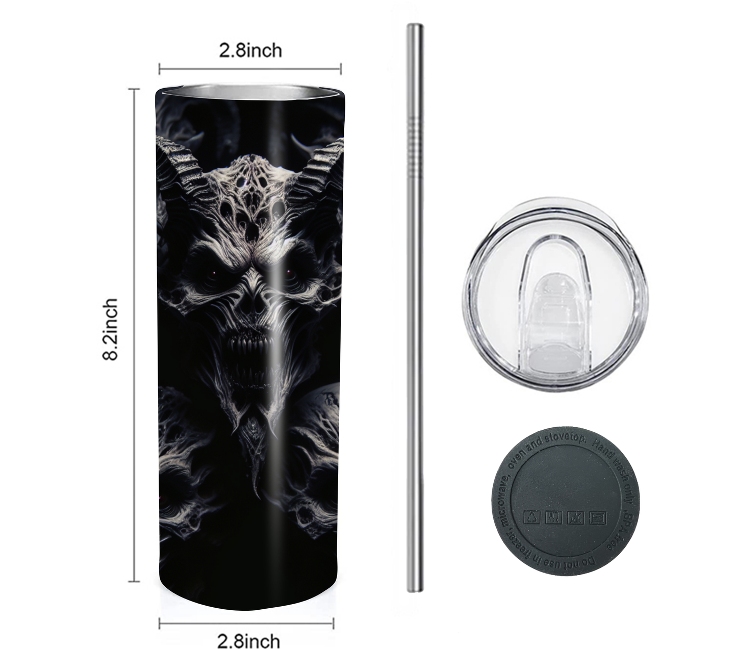 Devil and Demons 20 oz Skinny Tumbler with Straw - Stainless Steel, Eco-Friendly, Reusable Metal Straw - Lid Drink Drinkware Water Bottles
