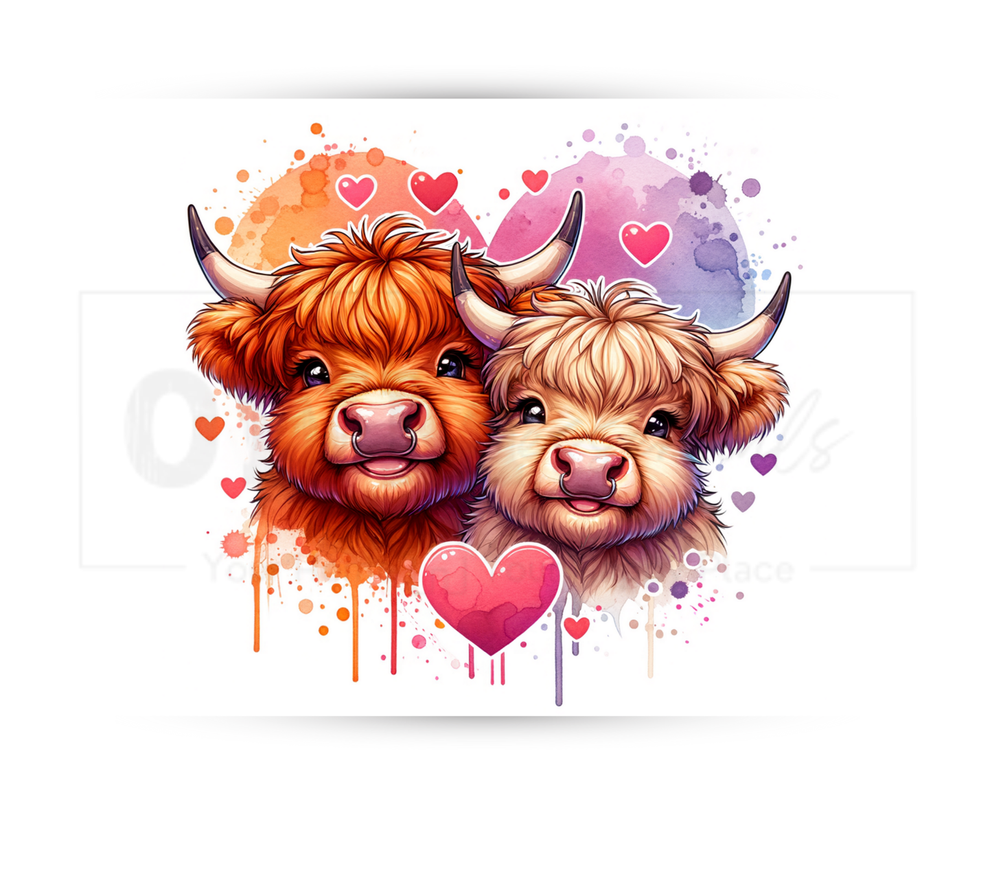Highland Cow Hearts 20 oz Skinny Tumbler Sublimation Design - PNG Instant  - DIGITAL DOWNLOAD