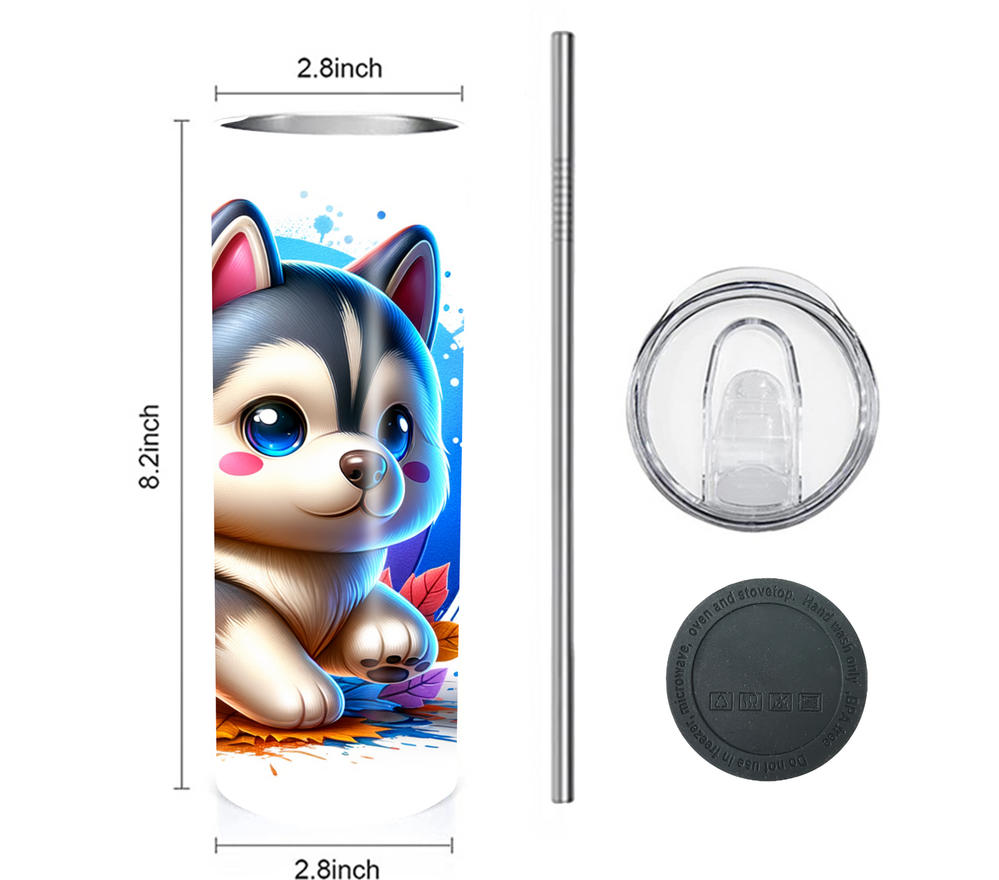 Husky 20 oz Skinny Tumbler with Straw - Stainless Steel, Eco-Friendly, Reusable Metal Straw - Lid Drink Drinkware Water Bottles
