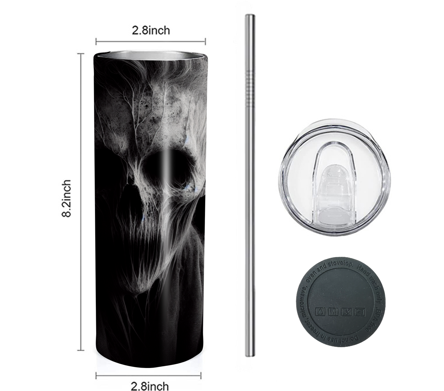 Demon 20 oz Skinny Tumbler with Straw - Stainless Steel, Eco-Friendly, Reusable Metal Straw - Lid Drink Drinkware Water Bottles