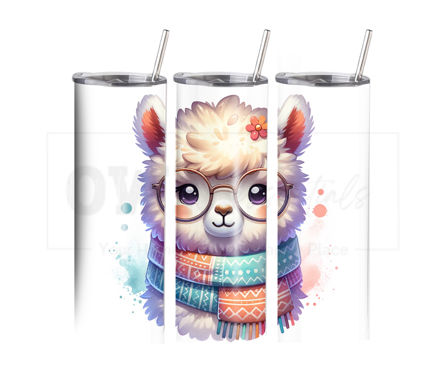 Alpaca 20 oz Skinny Tumbler with Straw - Stainless Steel, Eco-Friendly, Reusable Metal Straw - Lid Drink Drinkware Water Bottles
