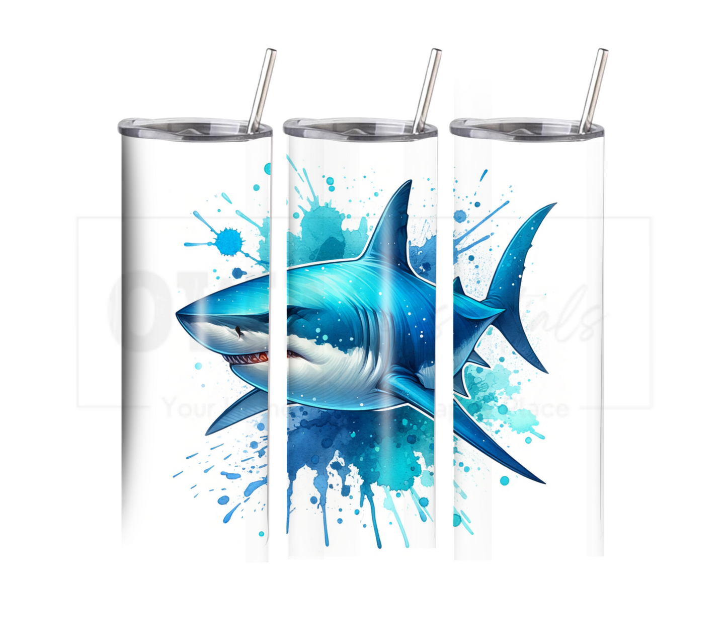 Shark 20 oz Skinny Tumbler with Straw - Stainless Steel, Eco-Friendly, Reusable Metal Straw - Lid Drink Drinkware Water Bottles