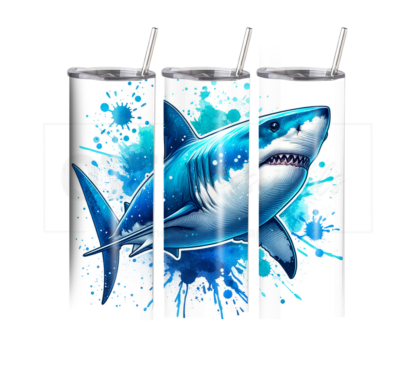 Shark 20 oz Skinny Tumbler with Straw - Stainless Steel, Eco-Friendly, Reusable Metal Straw - Lid Drink Drinkware Water Bottles
