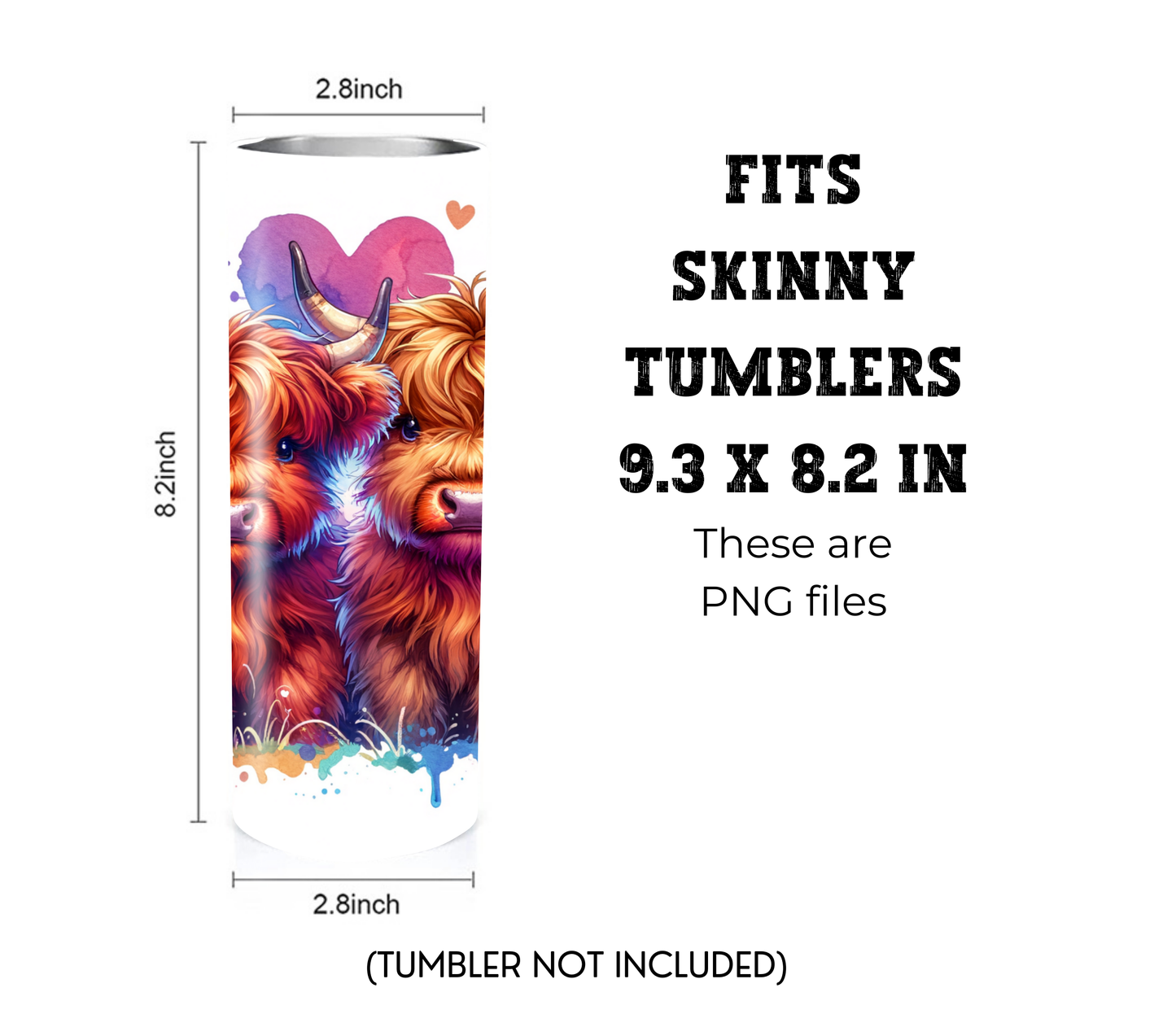 Highland Cow Hearts 20 oz Skinny Tumbler Sublimation Design - PNG Instant  - DIGITAL DOWNLOAD