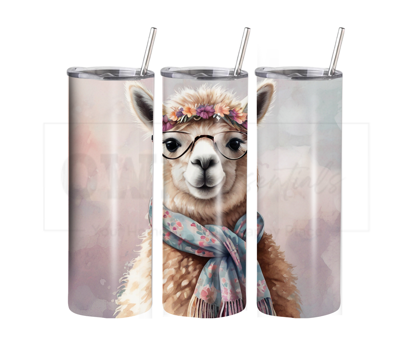 Alpaca 20 oz Skinny Tumbler with Straw - Stainless Steel, Eco-Friendly, Reusable Metal Straw - Lid Drink Drinkware Water Bottles